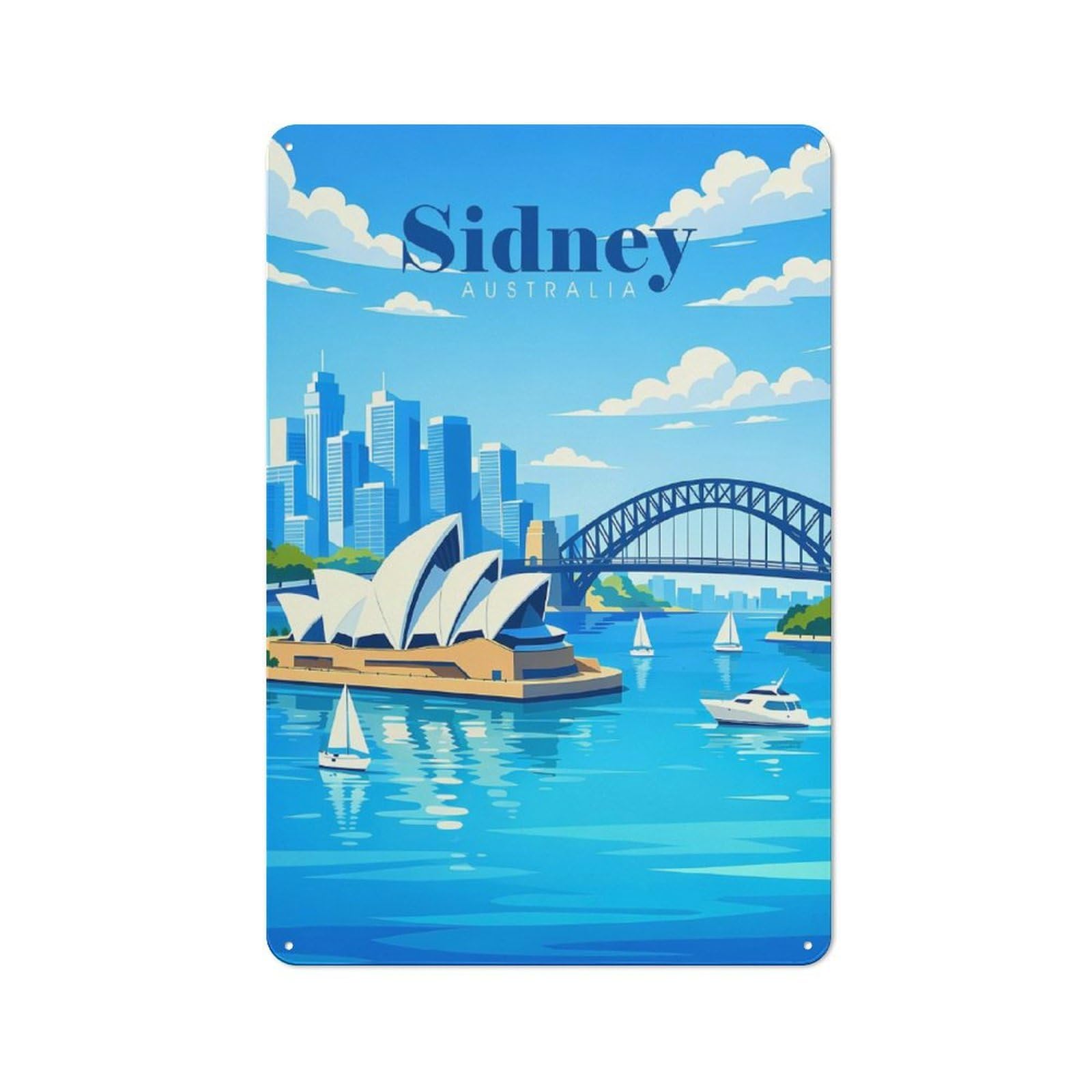 Junmoney Style-5 For Kitchen Or Home Bar, Sydney Australia Travel (3) Rustic Metal Wall Sign 30X20cm, For Winter Room Styling In Kitchen And Home Bar