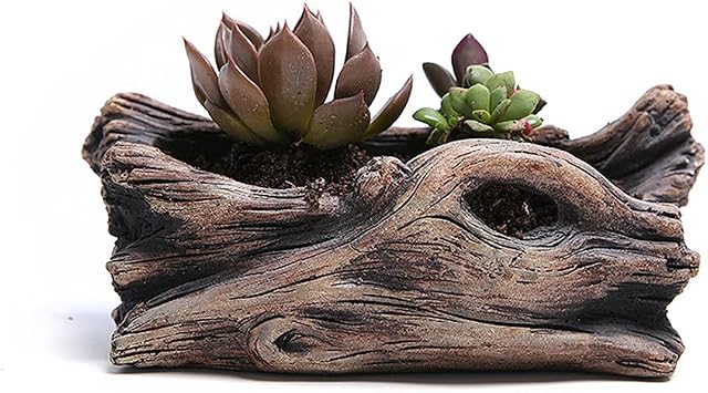 DIYOMR Cement Driftwood Planter Pots Imitation Stump Log Concrete Flower Succulent Pot/Container 7.7" L x 3.9" W x 3.3" H,Brownish Red