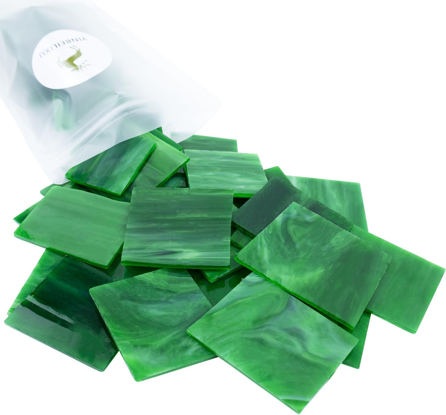 Stained Glass, Stain Mosaic Tiles, Broken Glass Pieces,4x5cm Square Mosaic Tile Shapes for Crafts,Fusing, DIY Resin Art, Photo Frame Mosaic Projects Aquarium Decor,410g/14.5oz (Green)