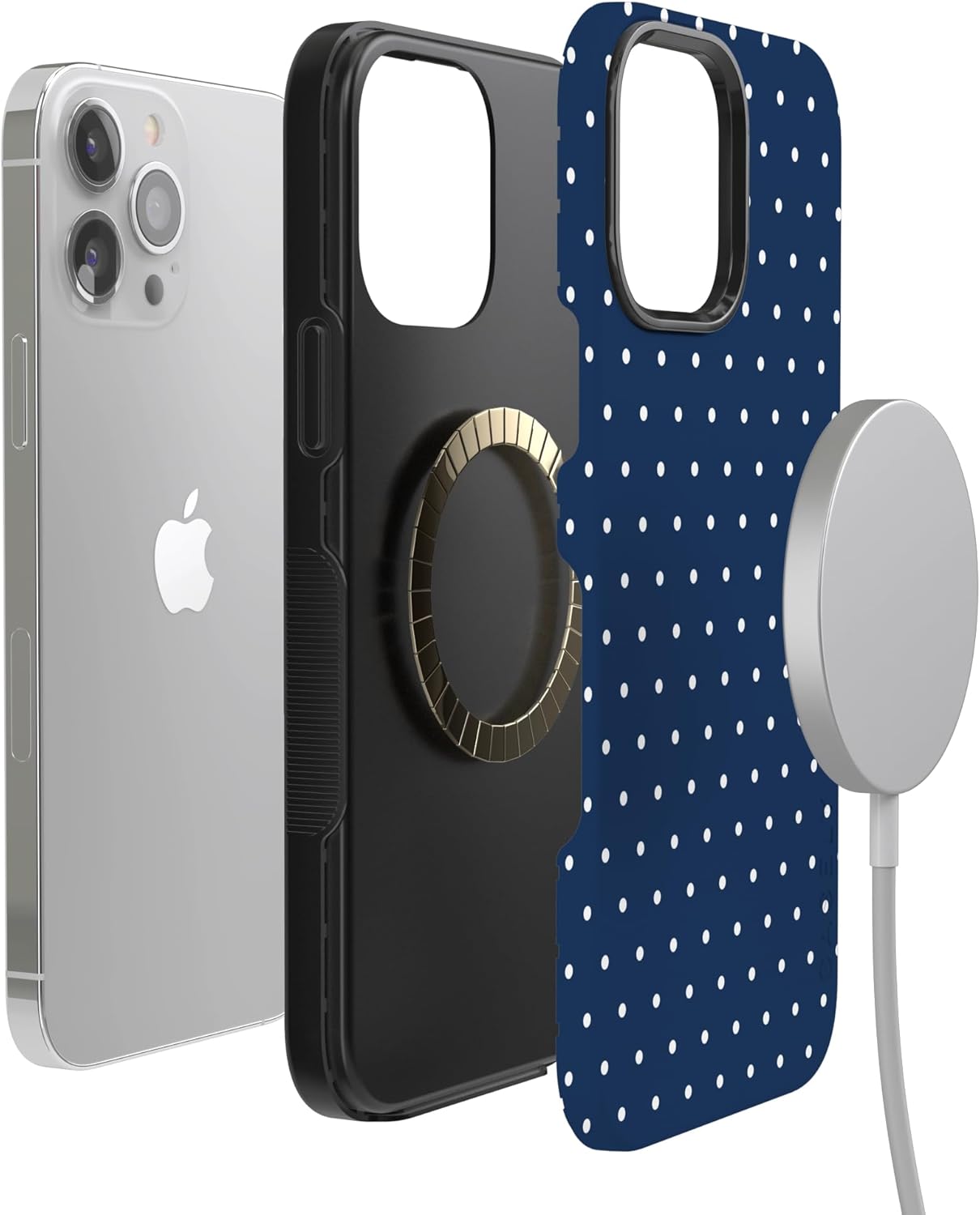 Casely iPhone 13 Pro Max Case | On the Dot | Navy Polka Dot | Bold Protective Design | Compatible with MagSafe