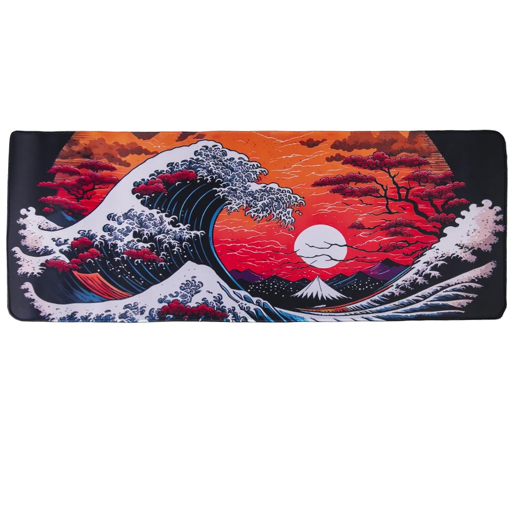 lachineuse - XXL Mouse Mat – The Great Wave – 800 x 300 x 3 mm – Japanese Decoration – Non-Slip and Water Resistant – Office Decoration – Japan Asia Gift Idea