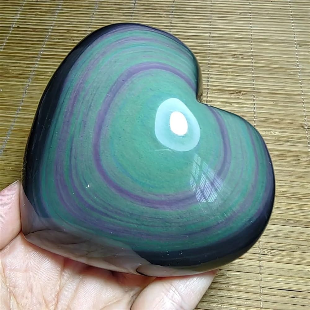 AUOQKQUT Rainbow Cat's Eye Obsidian Heart-Shaped Crystal Quartz Gem Home Office Decoration Home Decor(150-200g)