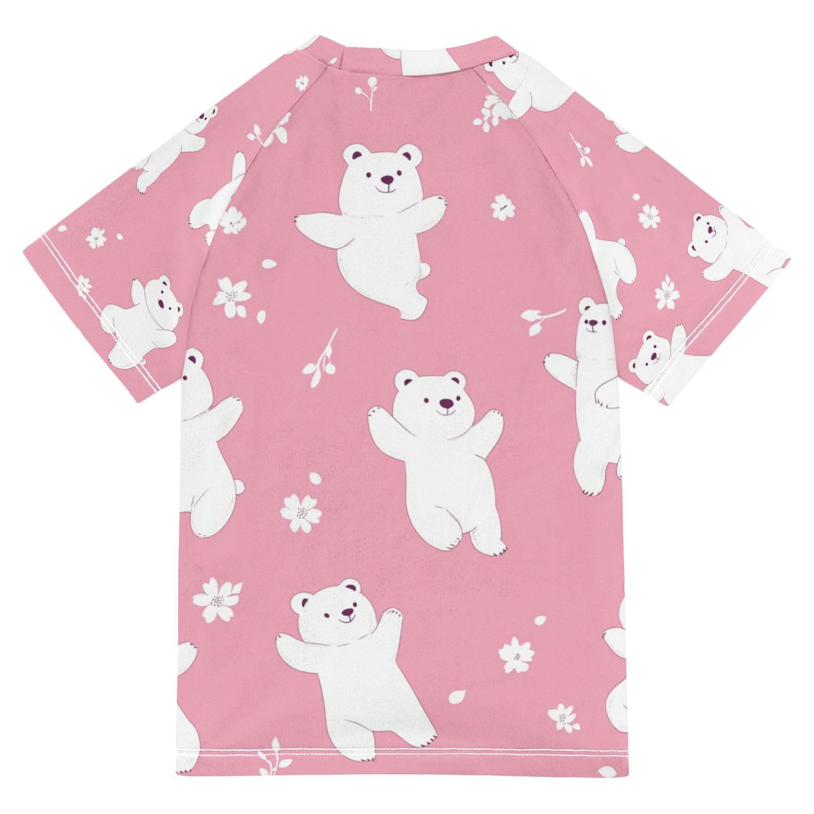 Jucciaco Boys Swimsuit White Bear Cute Cartoon Sunscreen Kids Sun Rashguard Short Sleeve T-Shirts Swimwear Sets UPF 50+