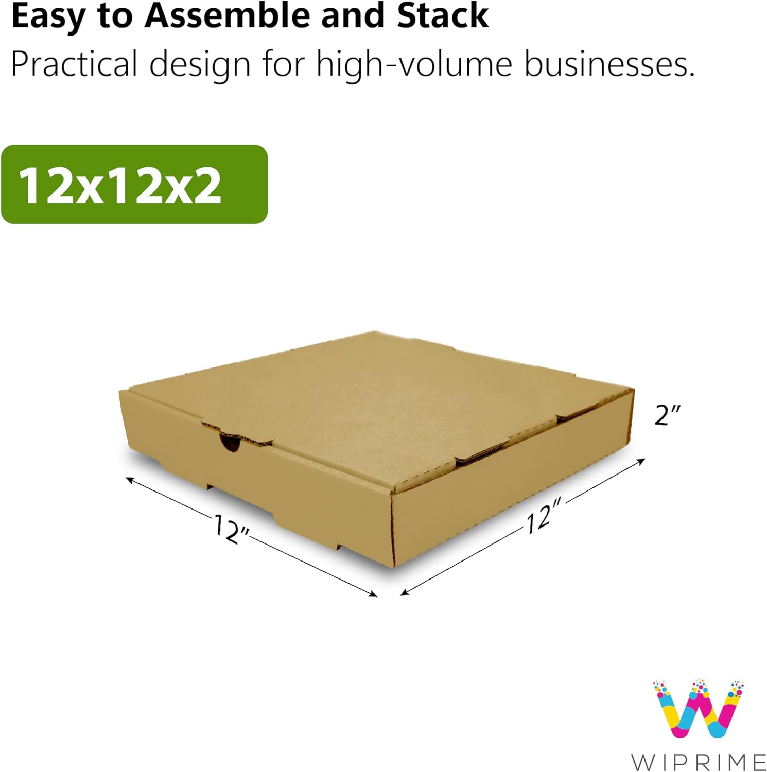 12 x 12 x 2 Inches Kraft Brown Pizza Boxes - 50 Pack | Heavy-Duty E-Flute Corrugated White Cardboard Pizza Boxes | Easy to Assemble, Customizable Ideal for Takeout Pizza Delivery