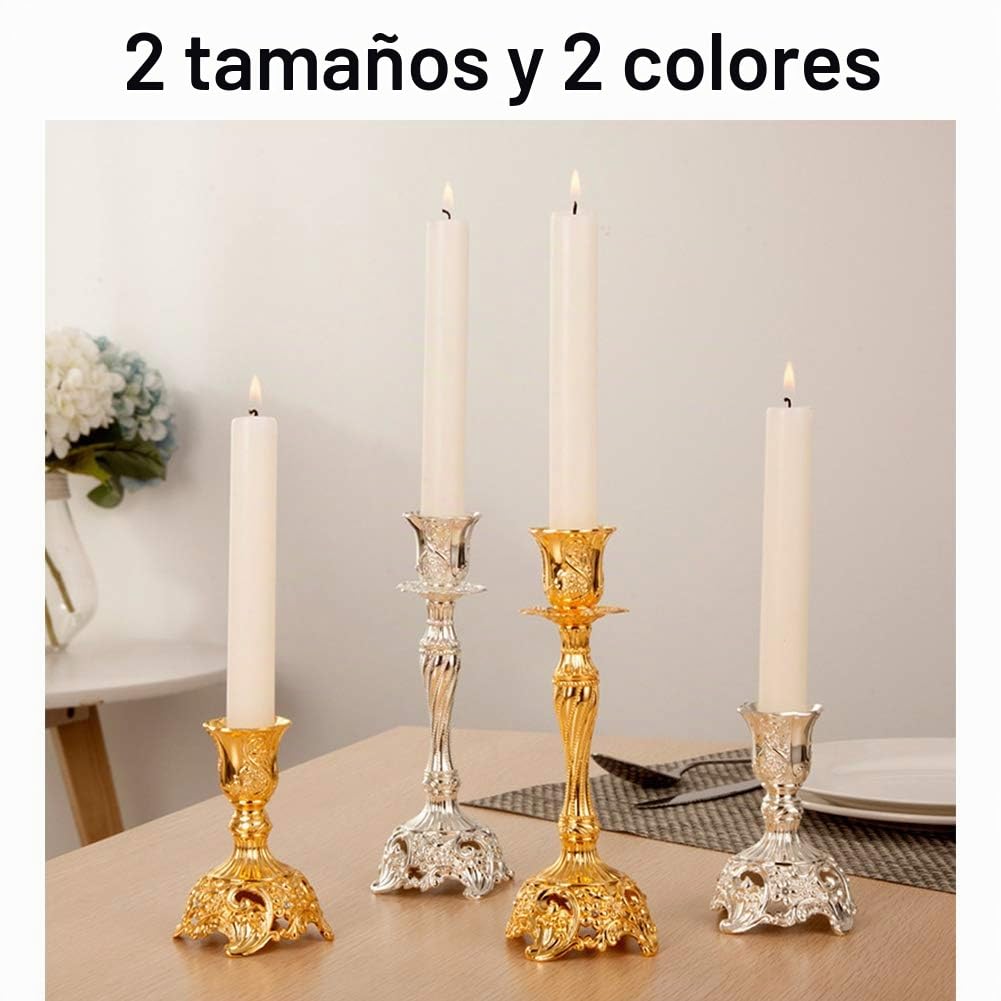 Sziqiqi Juego de 2 Candelabros de Metal Portavelas Plata para Comedor Mesa de Centro de Mesa Boda Decoración, Candelabros Adornados para Velas Shabat Taper, Argento