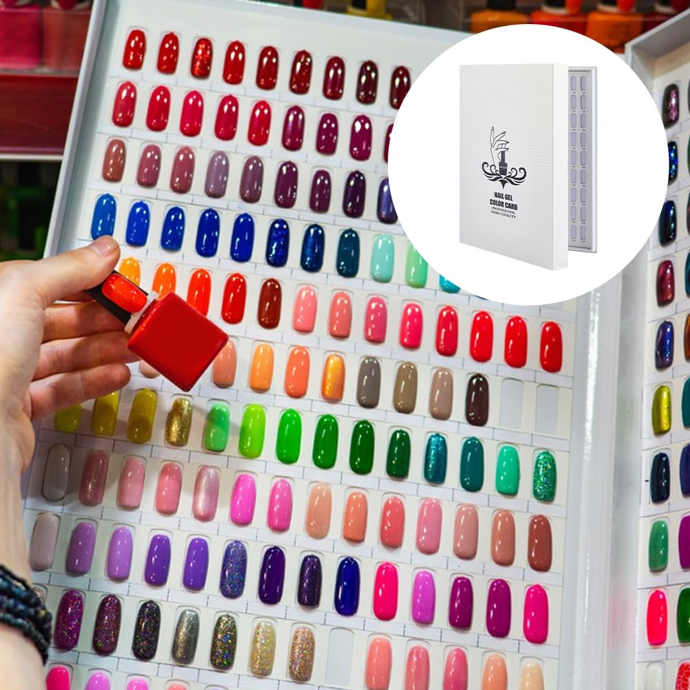 SUPERFINDINGS Nail Color Display Book with 240Pcs White Nail Tips Nail Gel Polish Display Board Nail Color Chart Display Book Nail Polish Sample Book with Replacement Tips Salon Tools