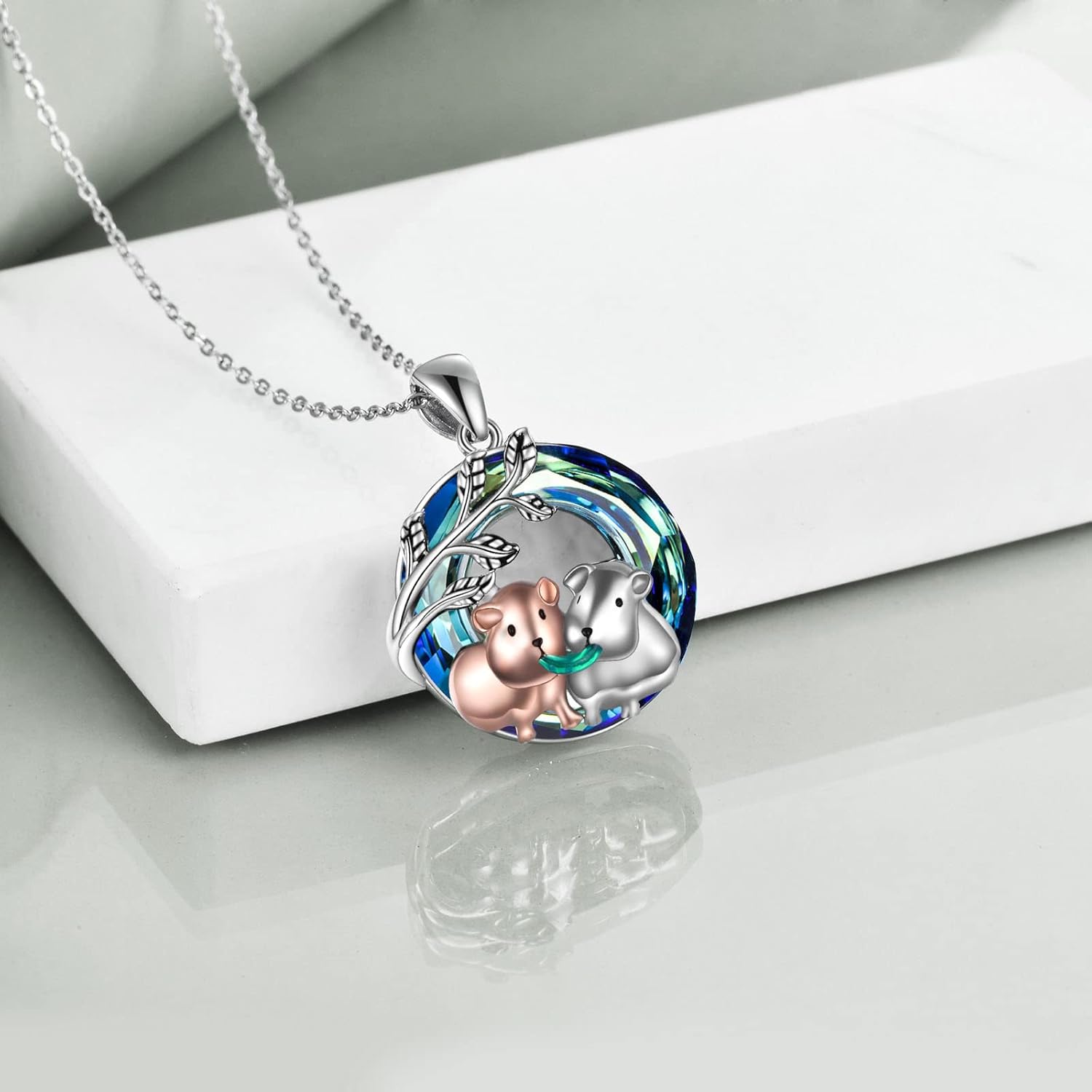 Animal Necklace for Women Sterling Silver Guinea Pig/Owl/Dog/Dolphin/Stingray/Flamingo/Cow/Cardinal/Bear Necklace Cute Animal Jewelry Gifts for Women Mother Mom