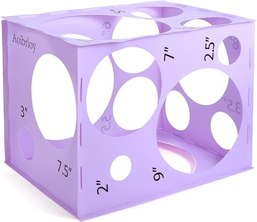 Aoibrloy Cubo de plástico de 16 agujeros tamaño de globo plegable de color orquídea herramienta de medición de tamaño de globo para arcos de globos