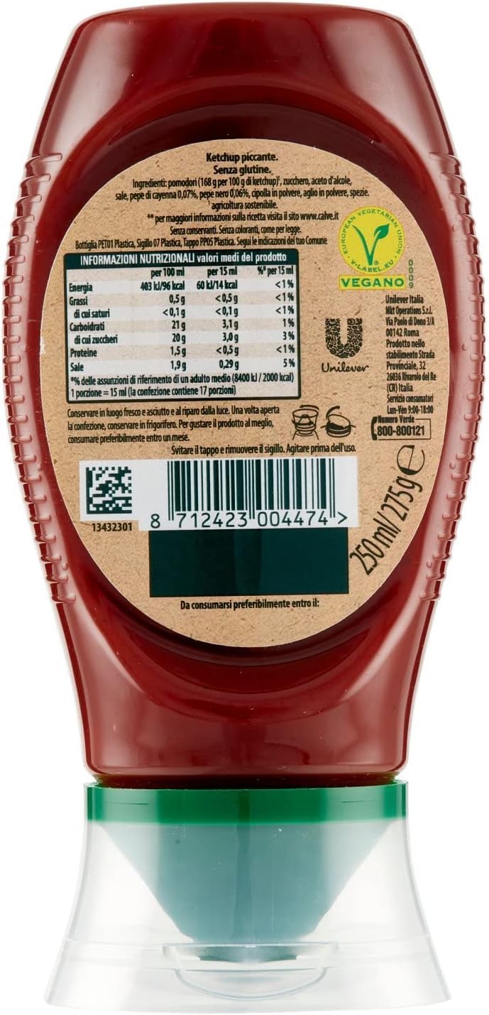 3 x Calvé Ketchup Piccante Top Down da 250 ml salsa de tomate picante + Polpa Italian Gourmet 400 g