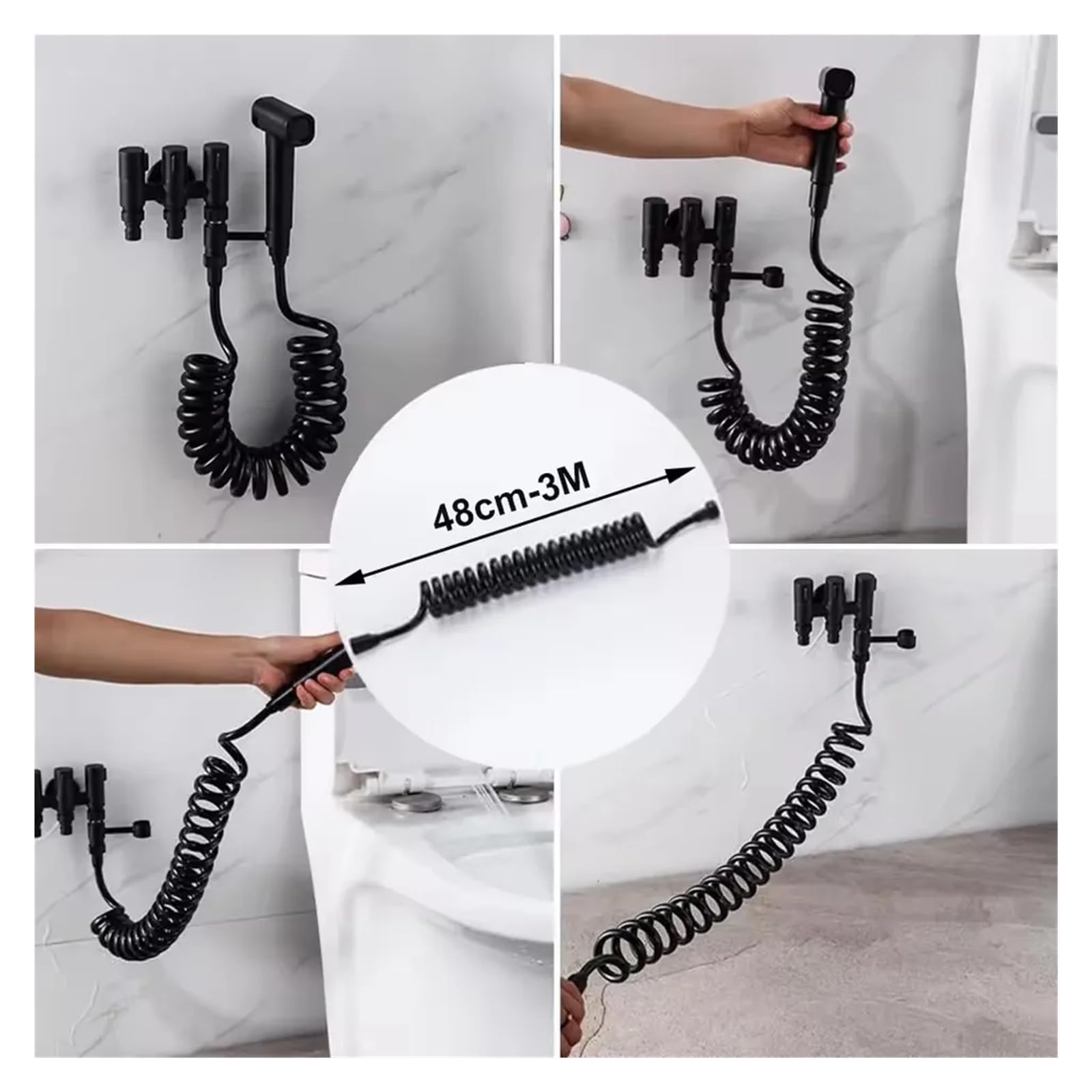 Manguera de ducha flexible de 1,5/2/3/5 m – Tubo de agua de poliuretano con manguera retráctil G1/2 de ajuste universal para inodoro y bidé para fontanería de baño (gris, 150 cm)