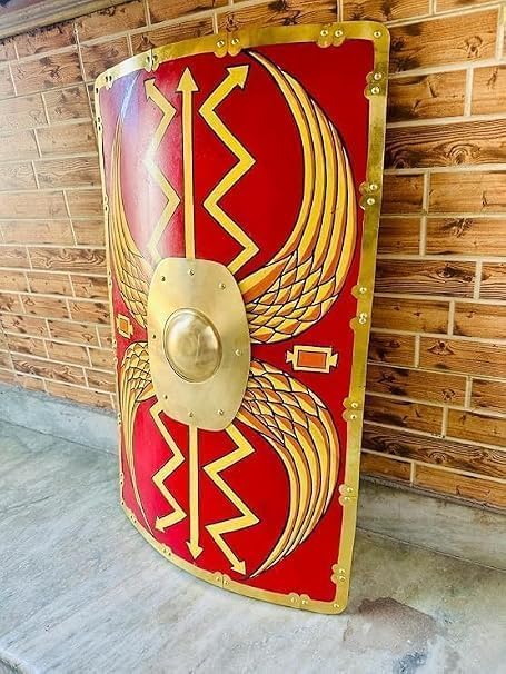 28 Inches Roman Legionary Scutum Shield with Brass Boss – Medieval Decorative Wall Shield, Handcrafted Historical Replica for Home Décor, Collectors, Cosplay & Reenactment. image 2