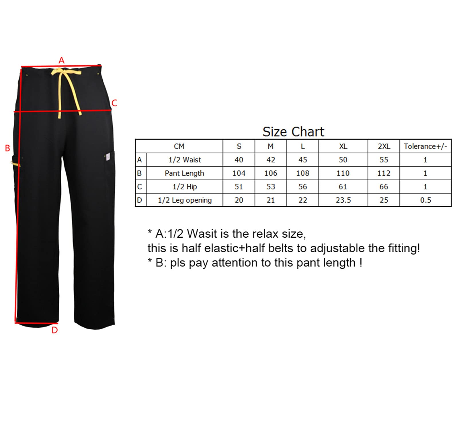 Unisex Pantaloni Medicale Sanitari Elastico 4 Tasche, Pantaloni da Lavoro Uomini e Donne per Medico Infermiere Dentista OSS