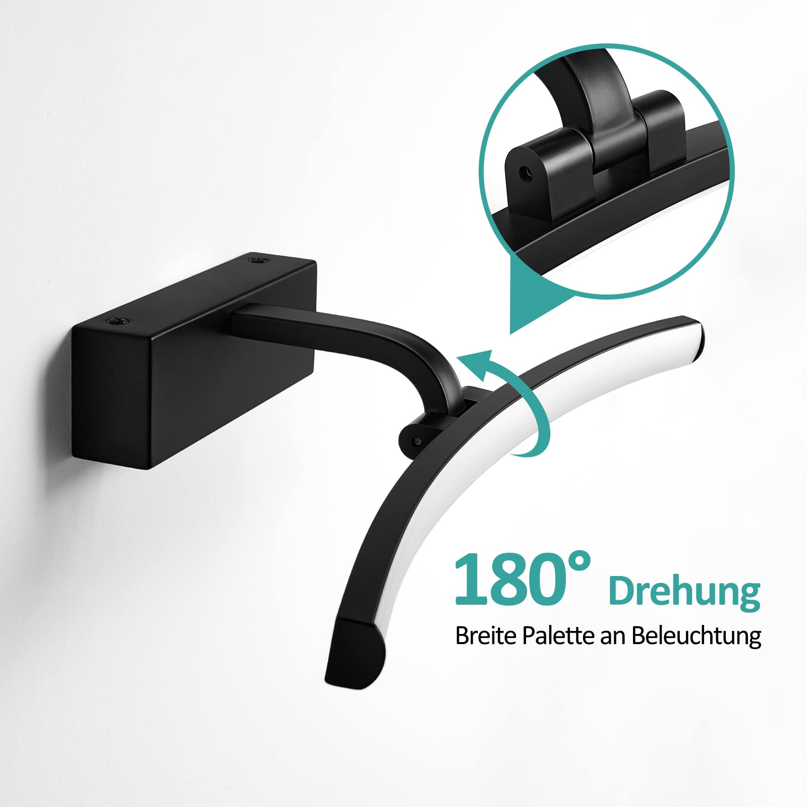 EMKE LED Spiegelleuchte Spiegellampen für das bad spiegelleuchte badezimmer 40cm, 180° drehbar spiegelleuchte led BadSpiegelschrank Beleuchtung 4000K, einfache Installation Schrankleuchte(Schwarz)