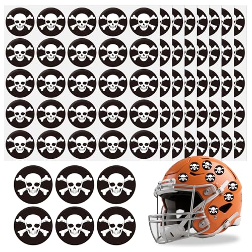 Skull Helmet Stickers 200 Pcs Youth Football Helmet Stickers 1-1/8 Inches Vinyl Self Adhesive Helmet Award Decals for Football Baseball Hockey Softball Sport Event Rewards Supplies Black Print White