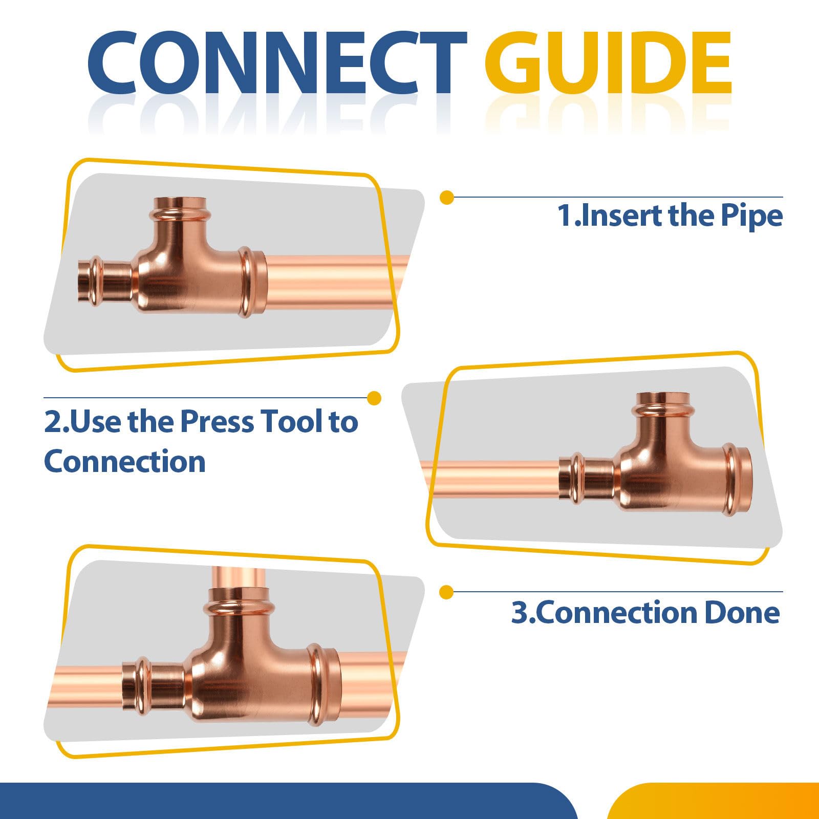 Paquete de 10 conectores en T reductores de cobre GUOFIS, 1-1/4" P x 3/4" P x 1", conector en T reductor de presión para plomería, conector de tres vías para derivación de transición de tamaño de tu