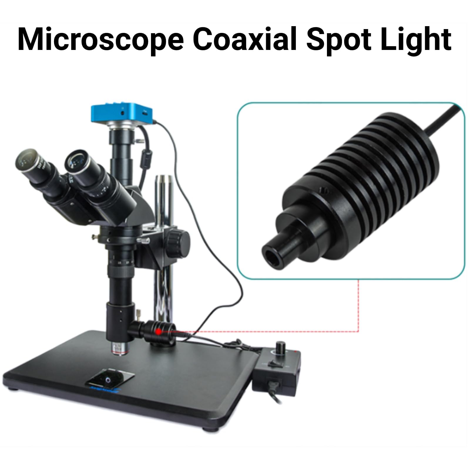 Microscopio Luce Coassiale 3000K-6000K Regolabile Luce Spot LED Luminosità Illuminatore con Buona Dissipazione del Calore AC100V‑240V per Microscopio Luce (Spina europea Φ11mm bianca)