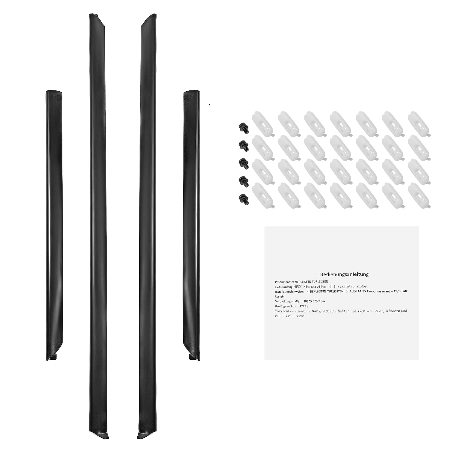 4X Zierleisten Türleisten + Clips Satz Kompatibel mit Audi A4 B5 Avant A4 8D 1995-2001, 8D0853959B01C 8D0853960B01C 8D0853969B01C