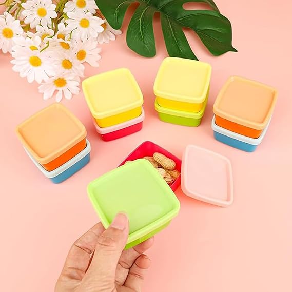 Small Food Containers with Lids,10 pcs Small Freezer Containers Mini Storage Boxes Stackable Snack Boxes Colourful Small Food Storage Containers for Store Fruit Sauce Condiments Snacks