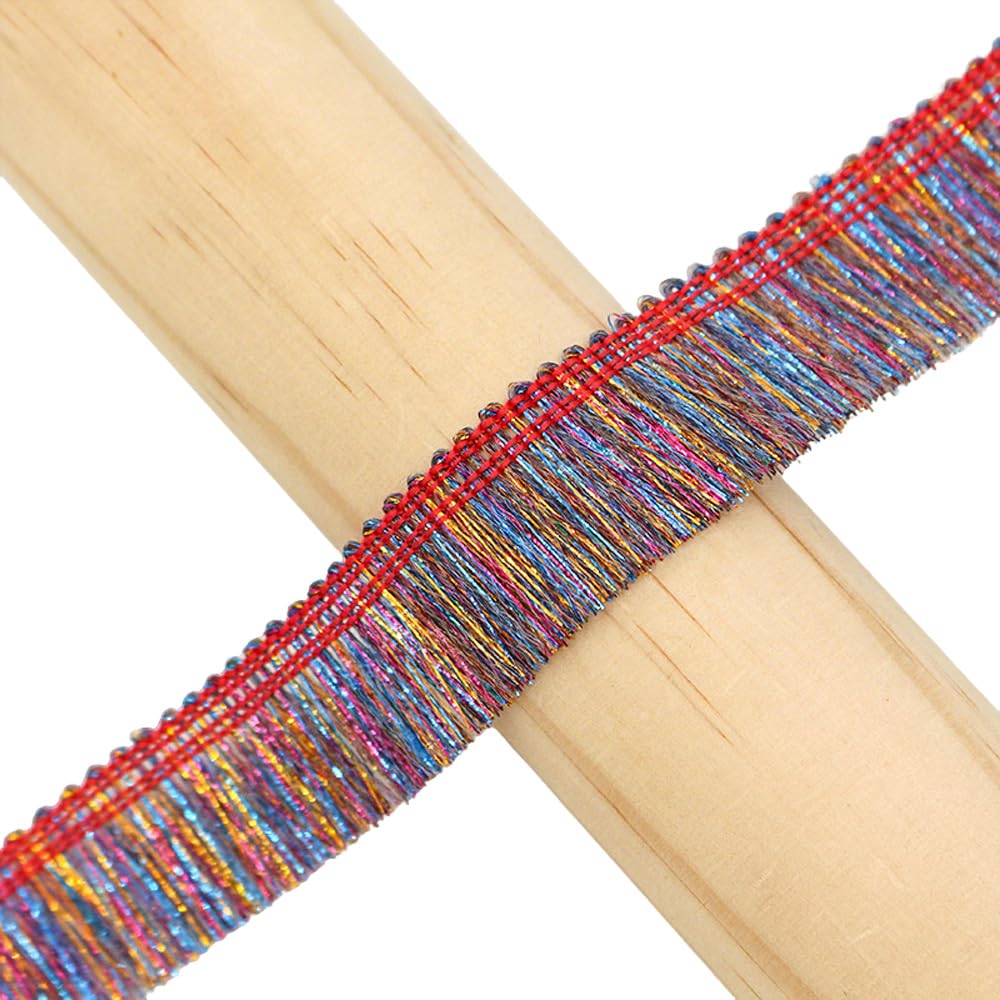 1.5cmx25m Colorful Fringe Tassel Trim, Sewing Tinsel Fringe Trim, Metallic Lace Tassel Ribbon for DIY Craft Sewing
