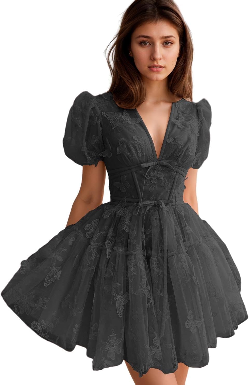 Short Homecoming Dresses for Teens Tulle Cocktail Dress with Sleeves