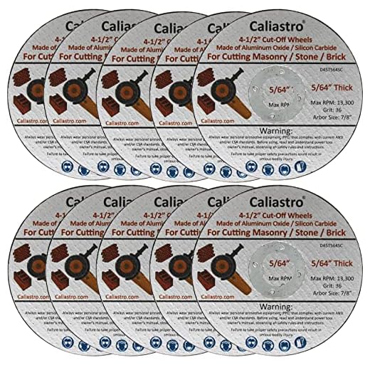 10 Pack – 4 1/2 Cut Off Wheel Concrete Grinding Wheel for Cutting Masonry Stone Brick Block - Compatible with All 4 1/2 inch Angle Grinder - Caliastro