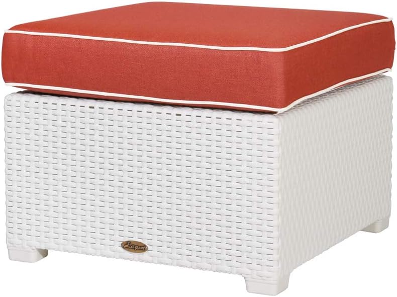 Lagoon Magnolia White_Rattan Ottoman W/Maroon Red Cushion