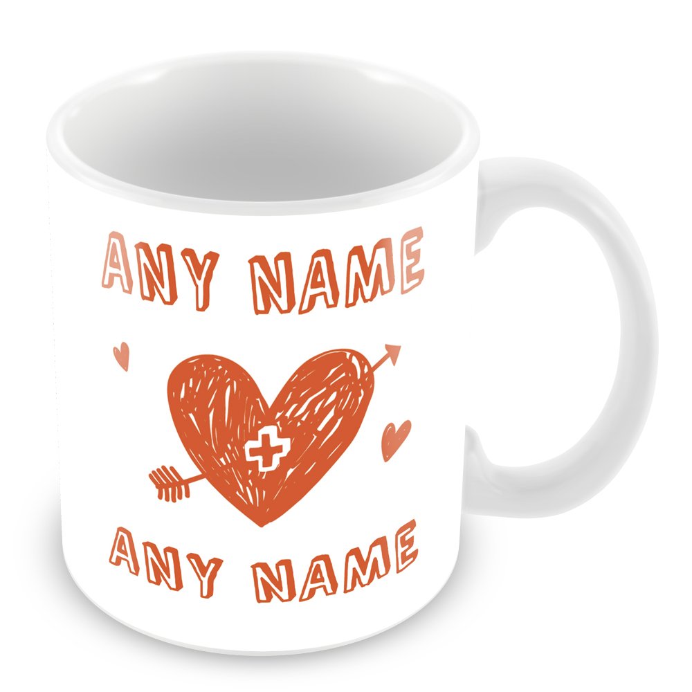 Love Heart with Names Personalised Mug - Add Names - Customised Present for Boyfriend, Girlfriend, Wife, Husband - Red