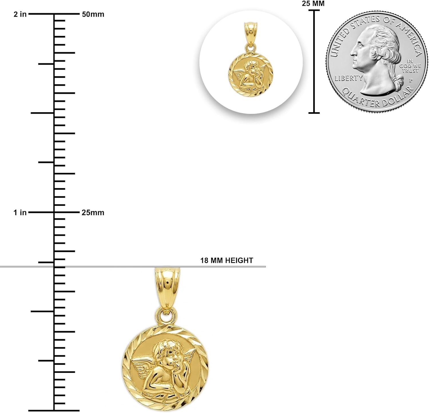 Gold Cherub Medallion Charm - 10 Karat Solid Gold - Cherub Jewelry - Mini Angel Charm