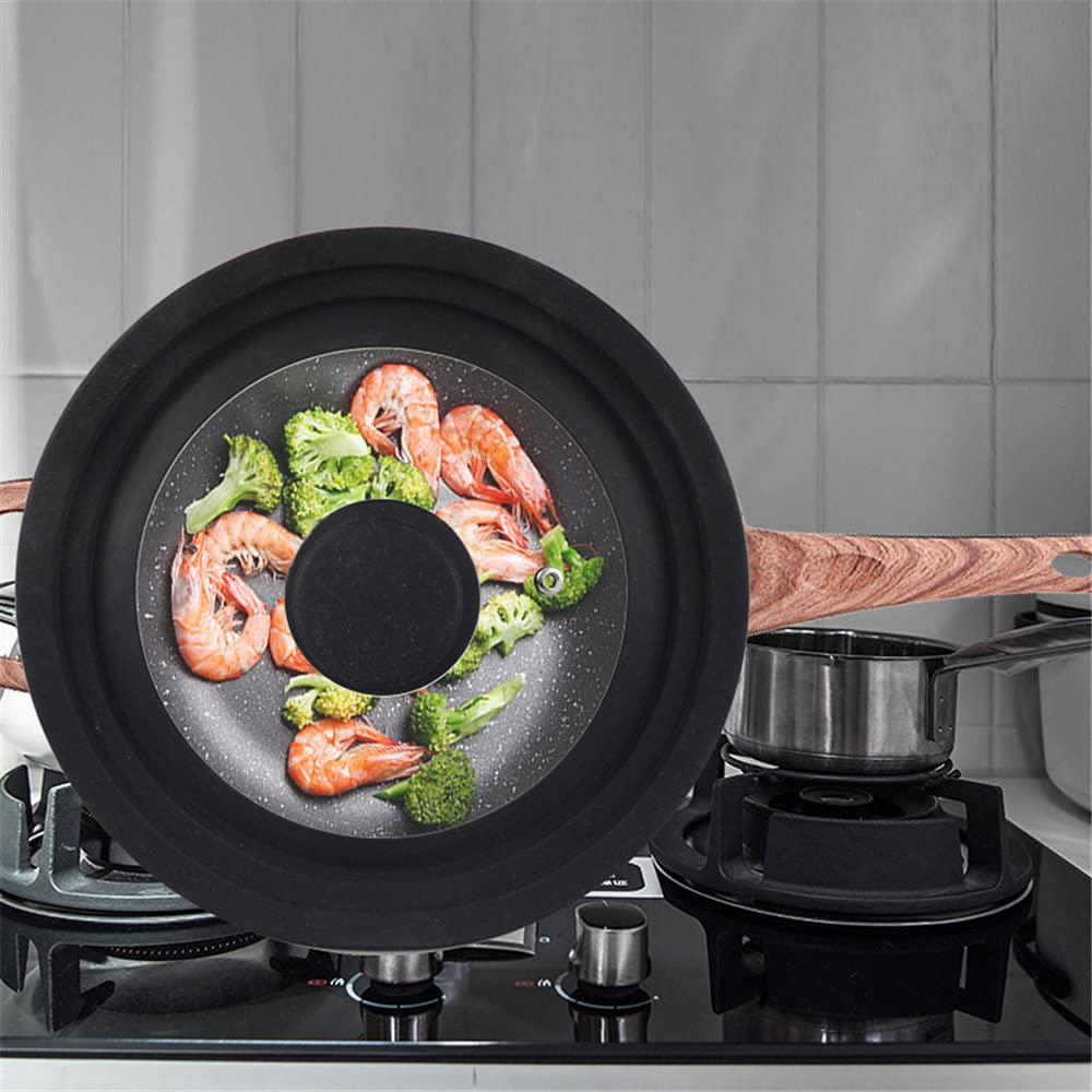 Tapa Sarten, Tapaderas Para Sartenes 28-30-32 cm Sartén con tapa Multifuncional Tapa de vidrio Wok Pan Lids Cubiertas silicona(Red lid,24-26-28cm)