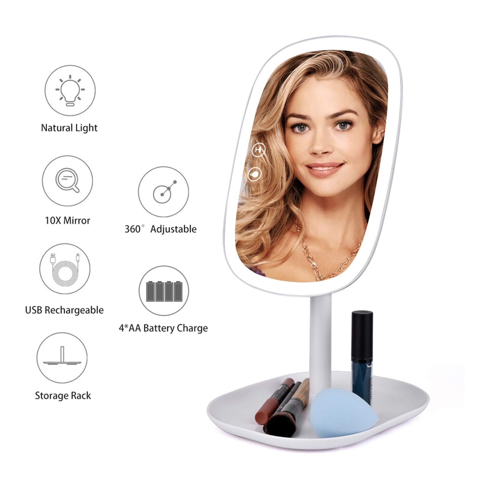 Specchio Trucco Specchio di illuminazione cosmetica 10x 10x Makeup di ingrandimento Specchio da tavolo Lampada da tavolo Lampada a LED 360 Specchietto regolabile Vanity USB Specchi elettrici ricaricab