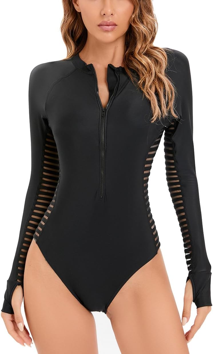 YATEEN Womens Athletic Training Swimsuit Long Sleeve Rashguard