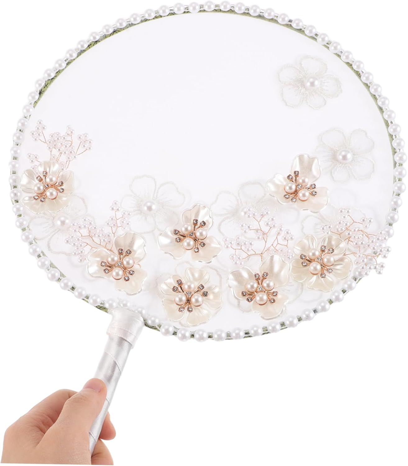 PRETYZOOM Chinese Floral Round Hand Fan with Embroidery Lightweight Decorative Summer Fan for Weddings Parties Home Decor and Cultural Celebrations Realistic Floral Design