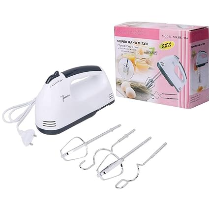 NILKANTH_SALES Electric 7 Speed Hand Mixer 4 Pieces Stainless Blender (180 Watts, White)