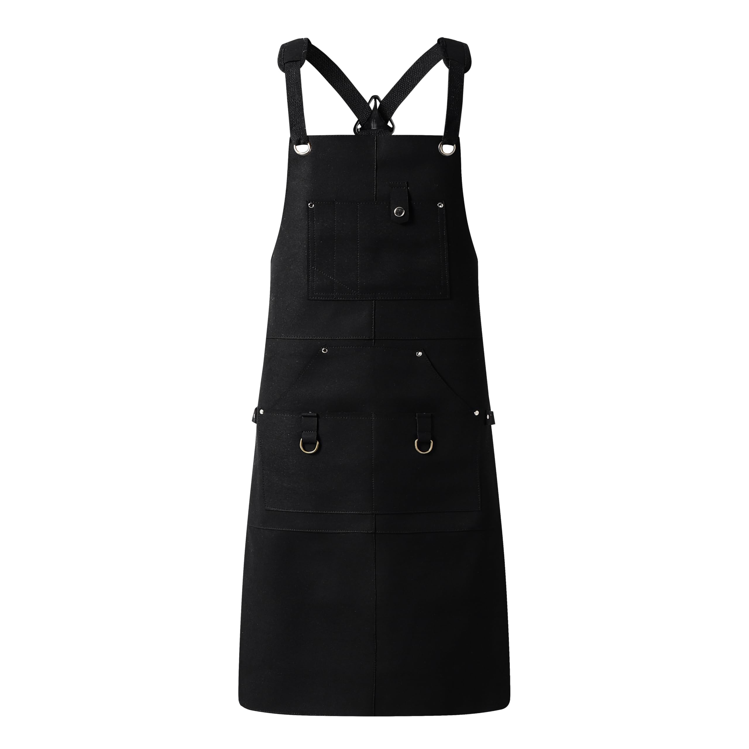 Delantal de herramientas de cuero ignífugo e impermeable con 6 bolsillos para trabajos de madera resistentes al aire libre, parrilla, Negro -, talla única