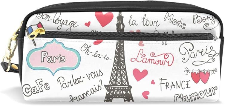 Amazon Samau ペンケース 筆箱 おしゃれ 大容量 エッフェル塔 英字柄 ペンポーチ 革 スリム 高校生 中学生 小学生 女の子 男の子 化粧ポーチ 多機能 文房具 プレゼント対応 ペンケース 文房具 オフィス用品