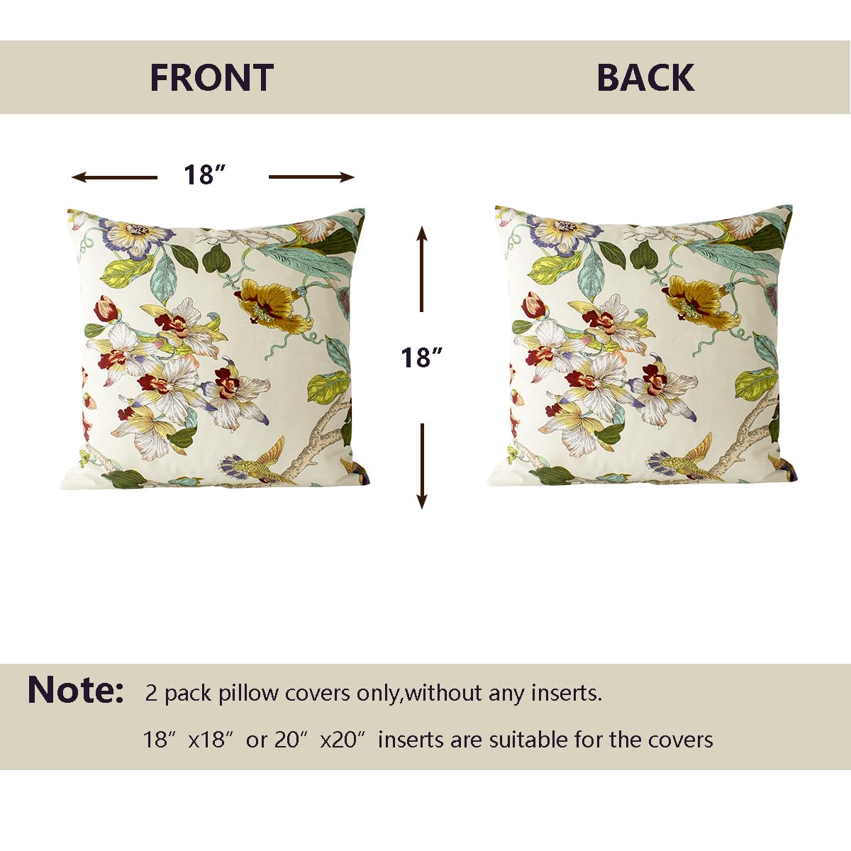 2er Set Kissenbezüge 45,7 X 45,7 Cm – Wildblumen-Muster, Salbeigrün, Leinen-Optik, Für Sofa & Bett