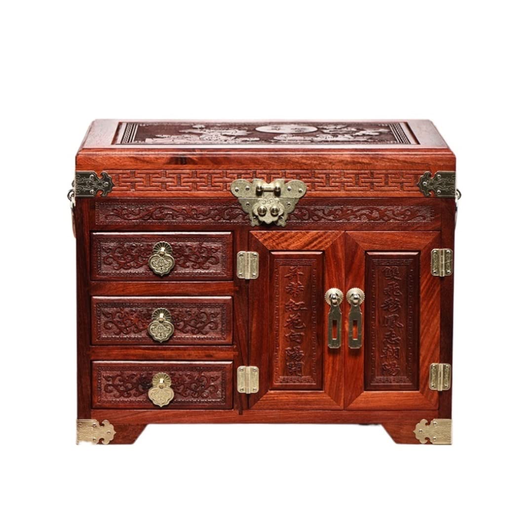YNIYUJKL Watch Case Watch Roll Watch Winder Wooden Red Jewelry Box With Lock, Earrings Necklaces Watches Jewelry Storage Boxes Chinese Style Watch Box Watch Organizer
