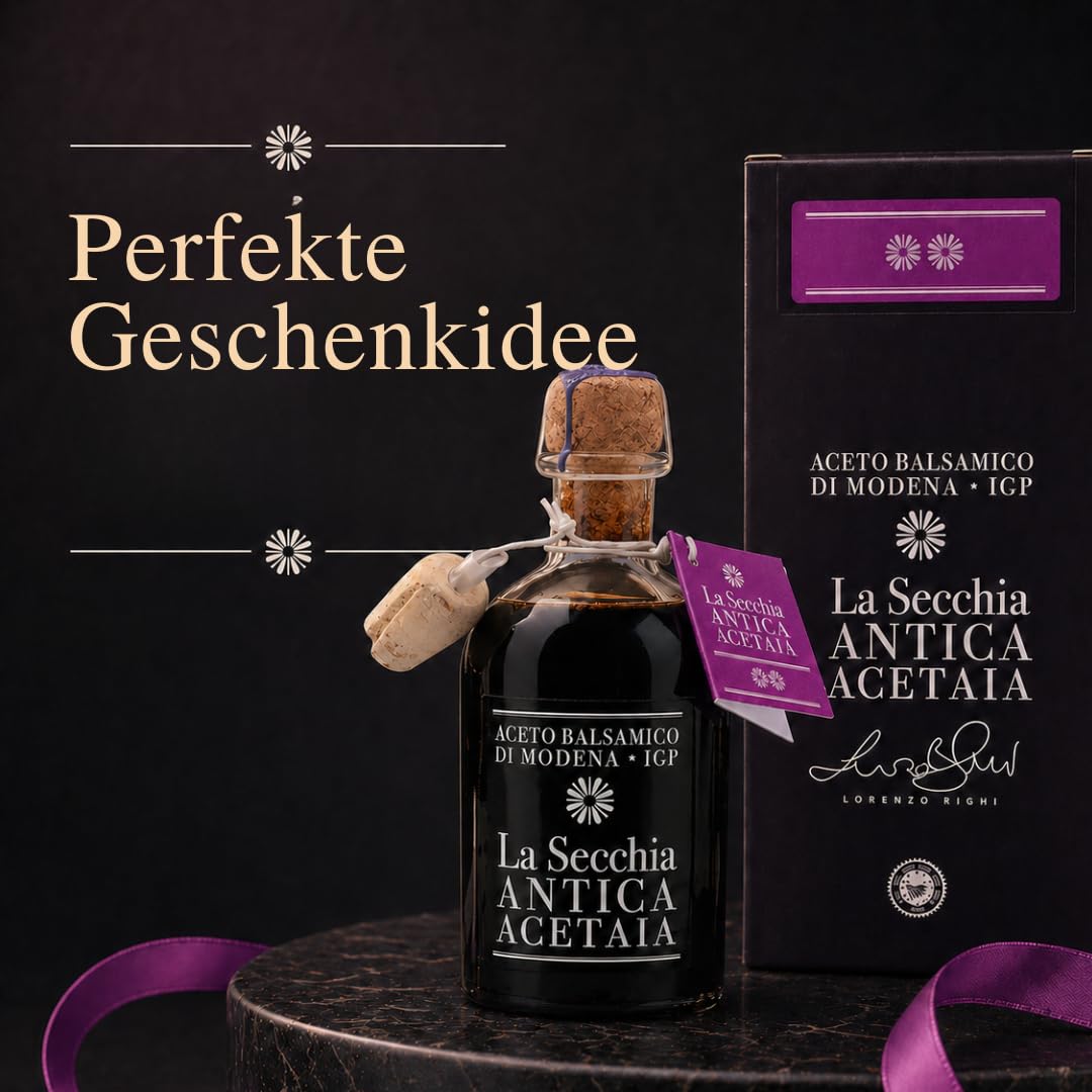 La Secchia Balsamico Essig aus Modena IGP "Zwei Sterne", Gereift in 8 Eichenfässern, Mittlere bis Niedrige Dichte, 250 ml Flasche mit Kork-Dosierverschluss, Balsamic Vinegar g.g.A.