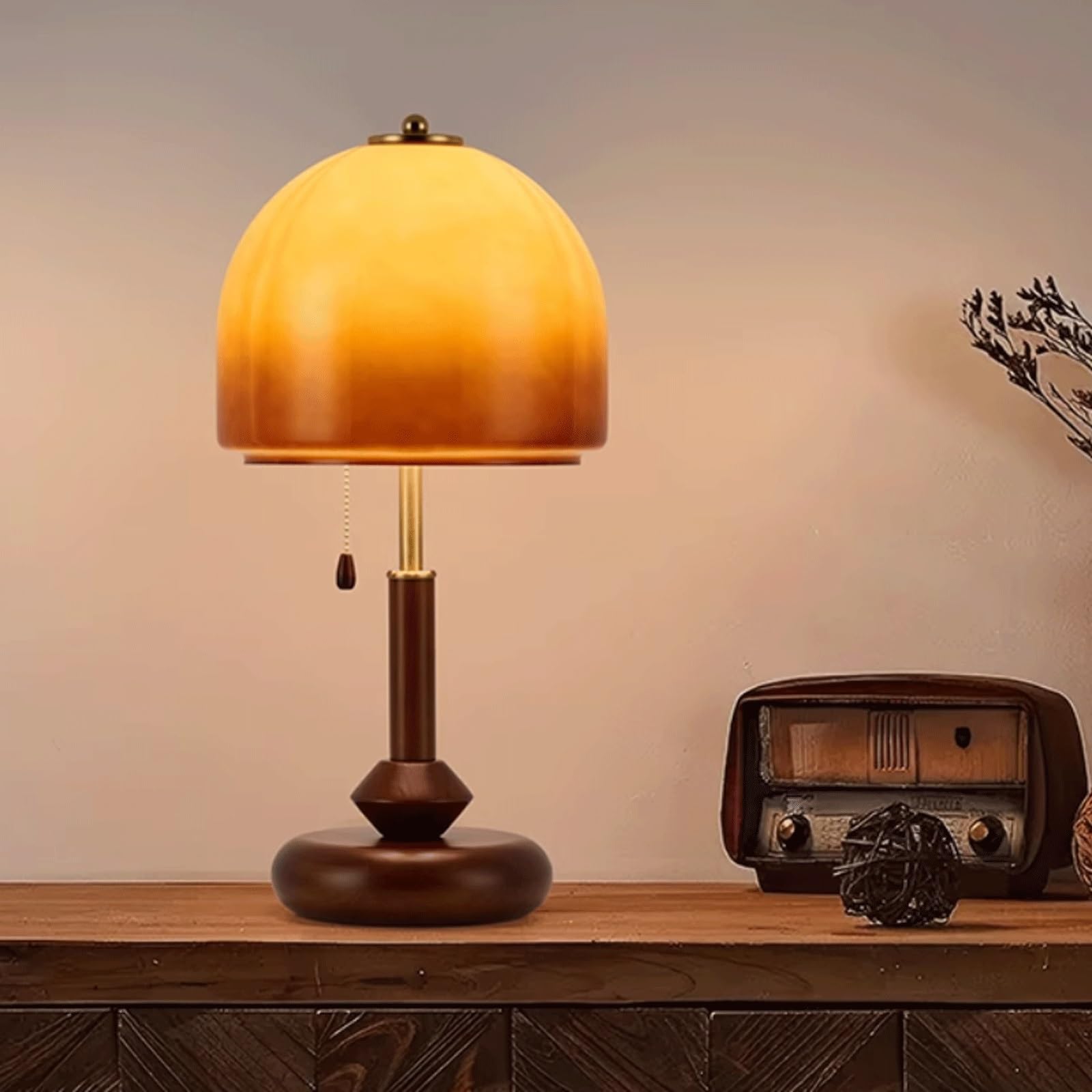Retro drewniana lampa stołowa szklany klosz obok lampki nocnej lampa sypialnia salon kreatywna dekoracyjna lampa stołowa lampa biurkowa