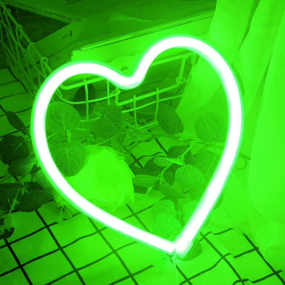 LED Neon Night Light, Signs Neon Lights Wall Decorative Night Light for Kids Bedroom Battery and USB Powered (Heart, Green)