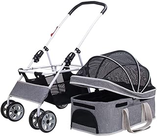 Carrinhos de cachorro premium para cães para cães de médio porte carrinho de cachorro leve carrinho de cachorro carrinho de gato carrinho de estimação dobrável carrinhos de bebê de 4 rodas com transportadora destacável (cinza a)
