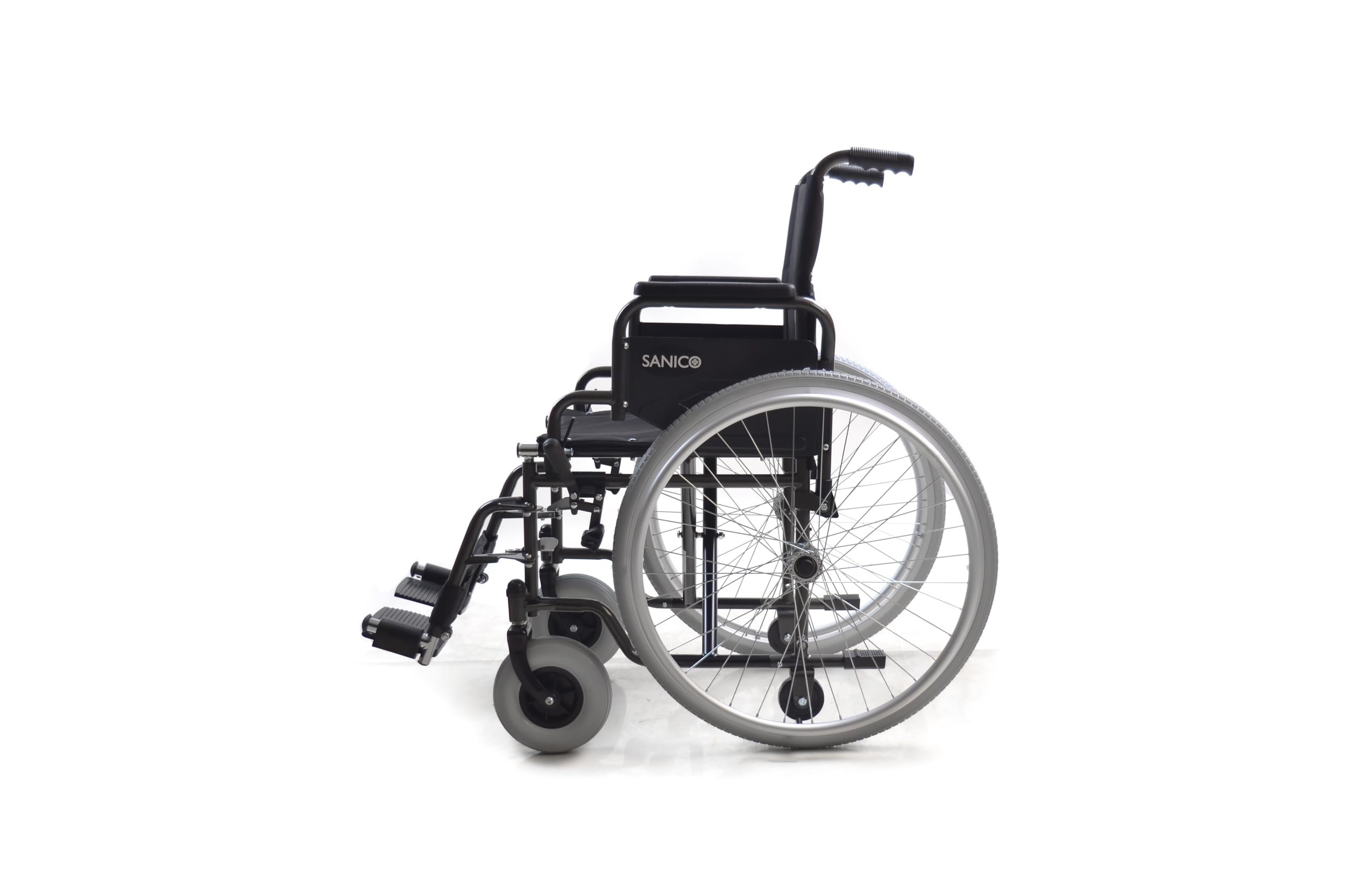 Sanico Carrozzina Autospinta Telaio Acciaio Portata 120 kg Seduta 45 cm Braccioli Pieghevoli Poggiapiedi Rimovibili Nero
