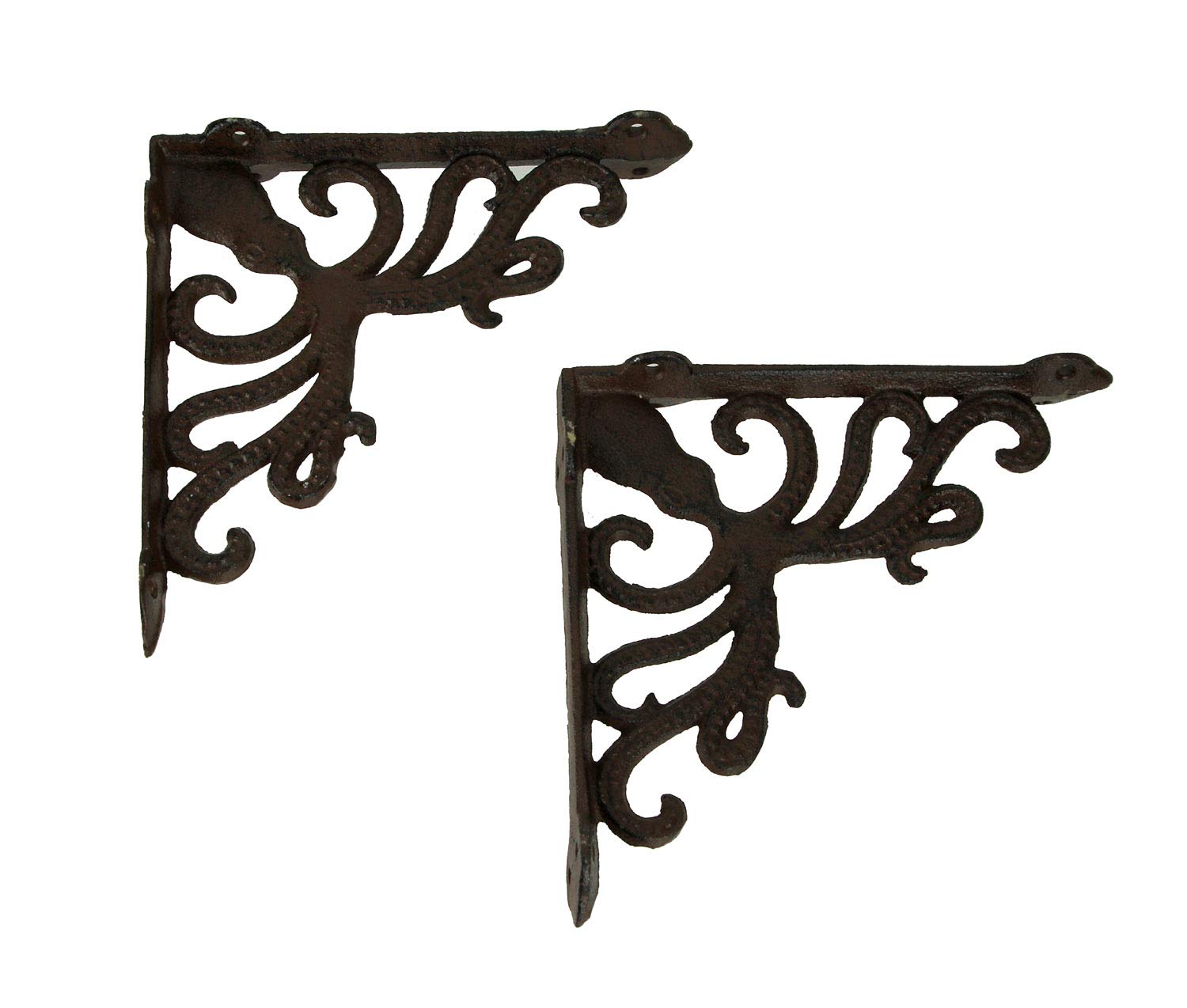 Moby Dick Specialties Rustic Brown Coastal Octopus and Scroll Wall Shelf Brackets Set of 2