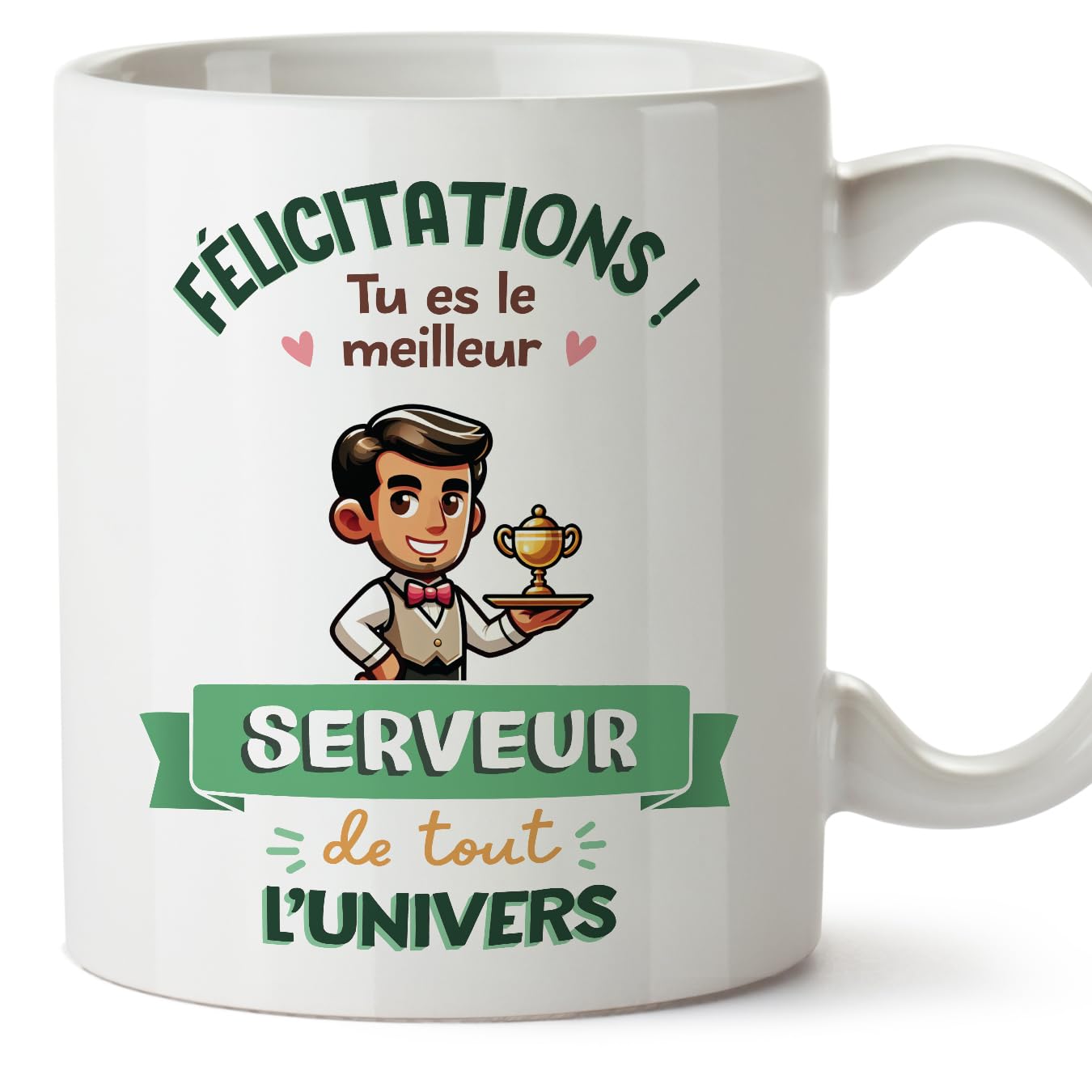 MUGFFINS Waiter Man Mug - in French - Meilleur Univers Trophée - Funny Gift for Colleagues - Ceramic 11oz Mug — image 1