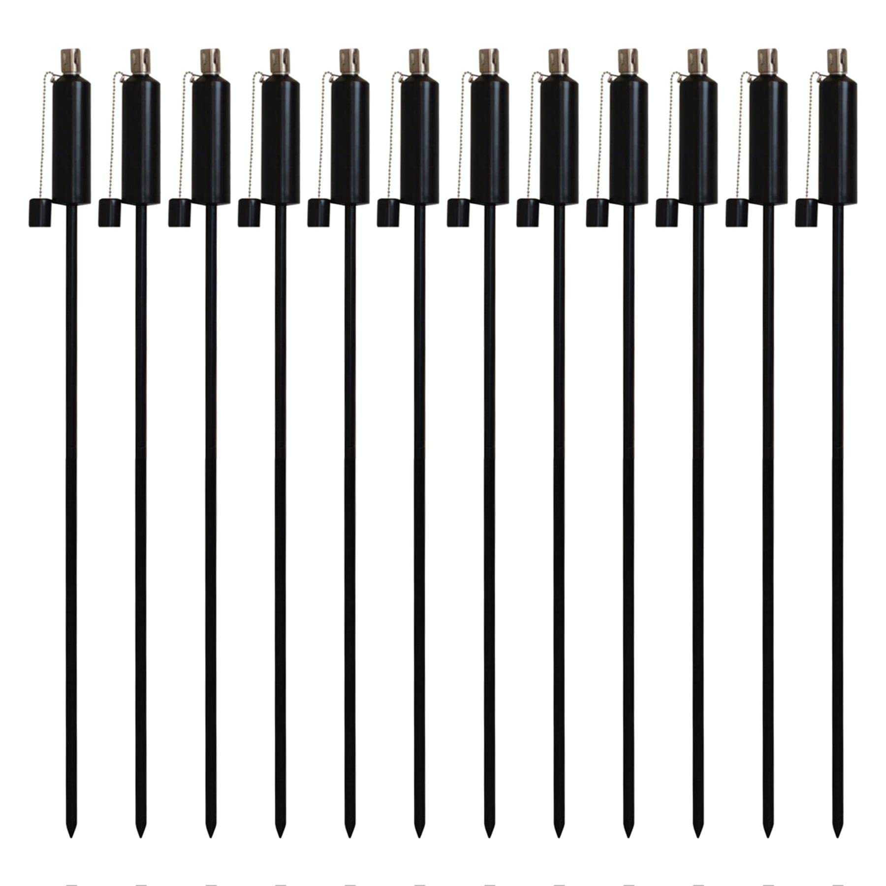 Harbour Housewares Metal Garden Torches - Cylinder - Pack of 12-146cm Black Garden Torches Lighting Modern Outdoor Lighting Paraffin Oil Lamp Candle Flame Lantern for Parties, Outdoor Events, BBQs