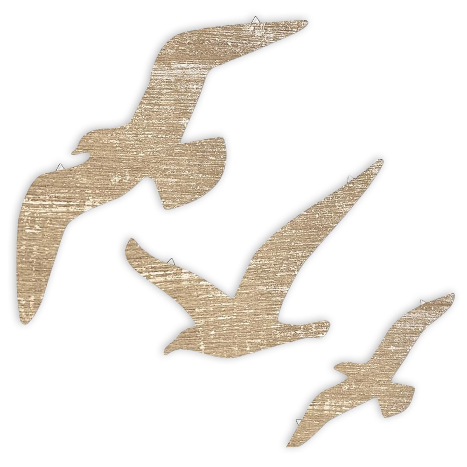 Décoration Murale Plage 3 Pièces - Mouettes En Bois - Thème Côtier - Avec Autocollants