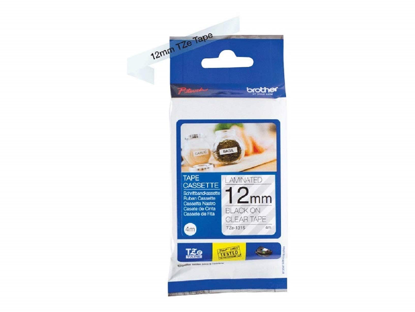 Brother TZe-131S Labelling Tape Cassette, Black on Clear, 12mm (W) x 4M (L), Laminated, Brother Genuine Supplies