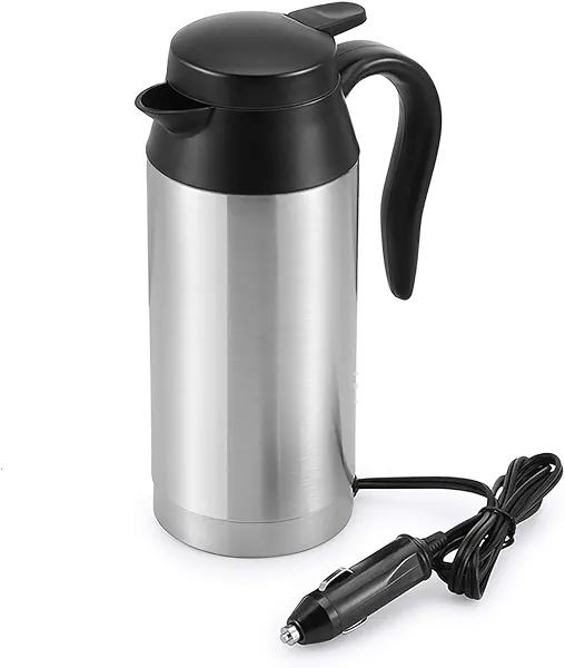 12V Car Kettle Boiler - 650ml Travel Kettle Car Water Heater Stainless Steel Car Coffee Cup Warmer Hot Water Maker with DC 12V Charger Electric Kettle for Car