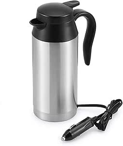 ONEVER Reisewasserkocher, 650 ml 12 V tragbarer Edelstahl-Auto-Wasserkocher mit versiegeltem Gummiband Auto-Heizbecher für Heißwasser, Kaffee, Tee