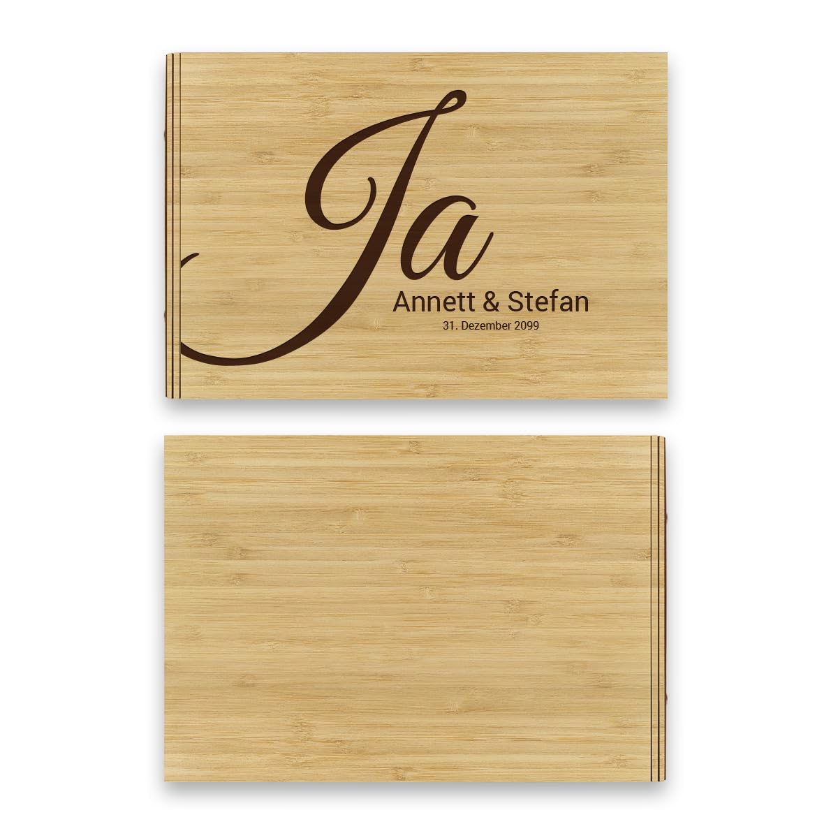Personalisiertes Hochzeit Gästebuch echtes Holz DIN A4 Hochzeitsbuch mit Lasergravur - Ja - mit 72 Blatt / 144 Seiten Naturpapier Weiß